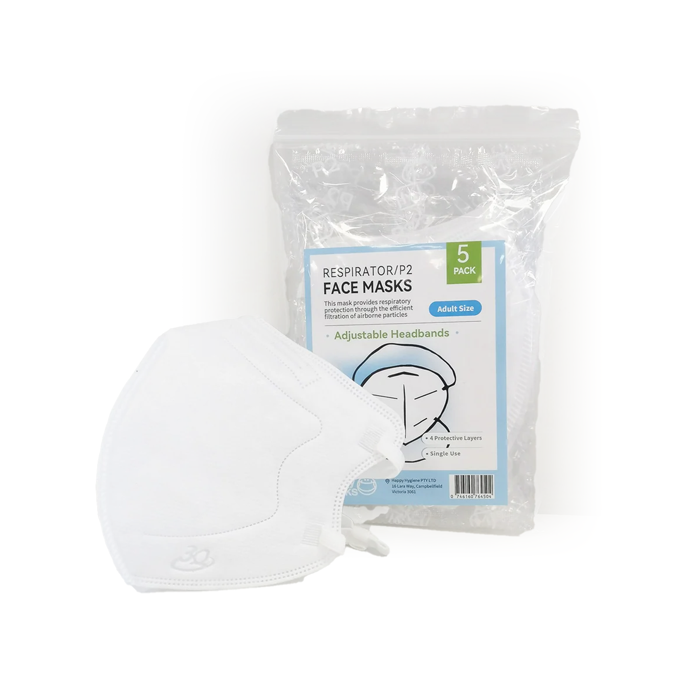 Happy Masks: Respirator/P2 - HEADBANDS 5pk Adult