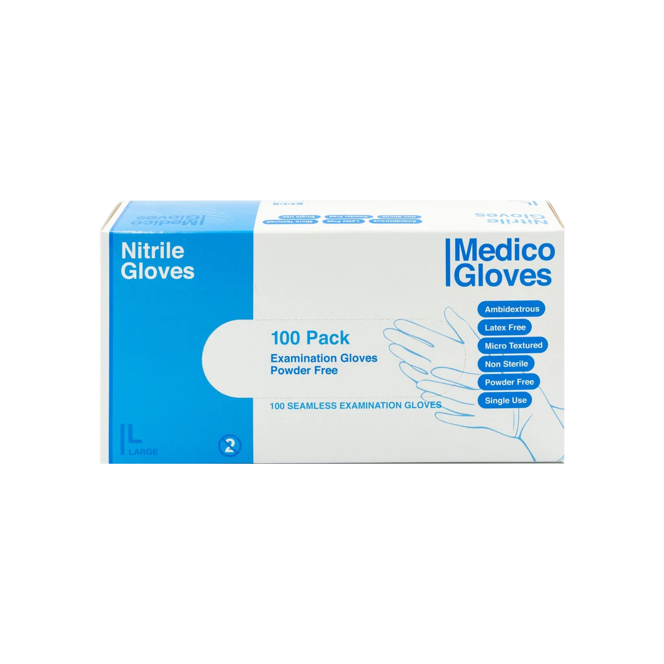 Medico Blue Nitrile Exam Gloves Large - Box 100