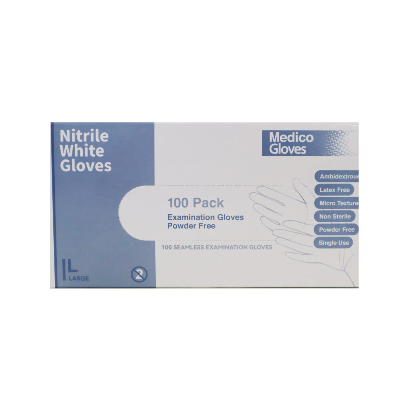 Medico White Nitrile Exam Gloves Extra Large - Box 100