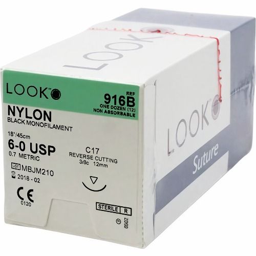 Look Nylon Suture 6-0 12mm 45cm Black - Box 12