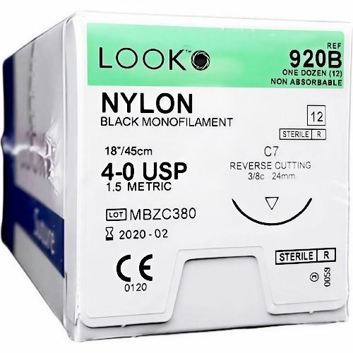 Look Nylon Suture 4-0 24mm 45cm Black - Box 12