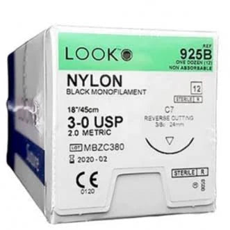 Look Nylon Suture 3-0 24mm 45cm Black - Box 12