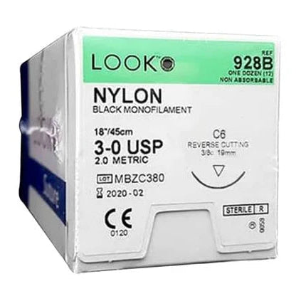 Look Nylon Suture 3-0 19mm 45cm Black - Box 12