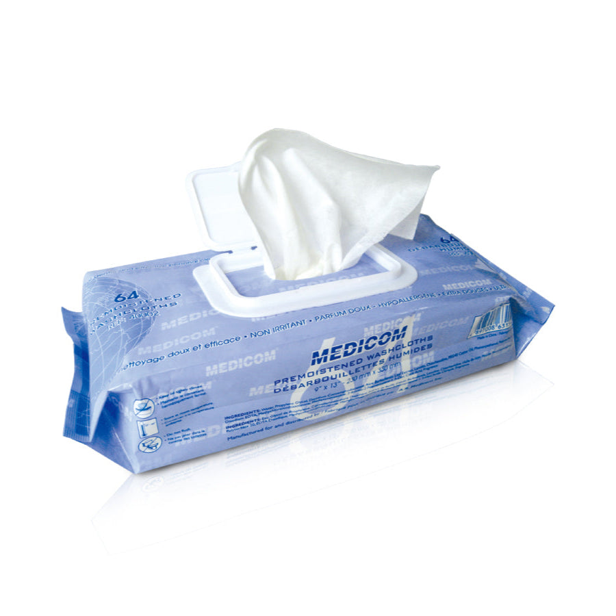 Medicom Pre-Moistened Adult Wipes Washcloth Pkt 64 - Ctn 8