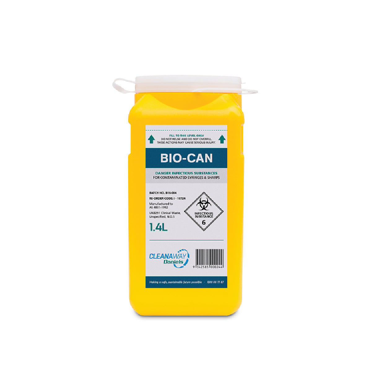 BIO-CAN 1.4L Square w/ Push cap Sharps Container