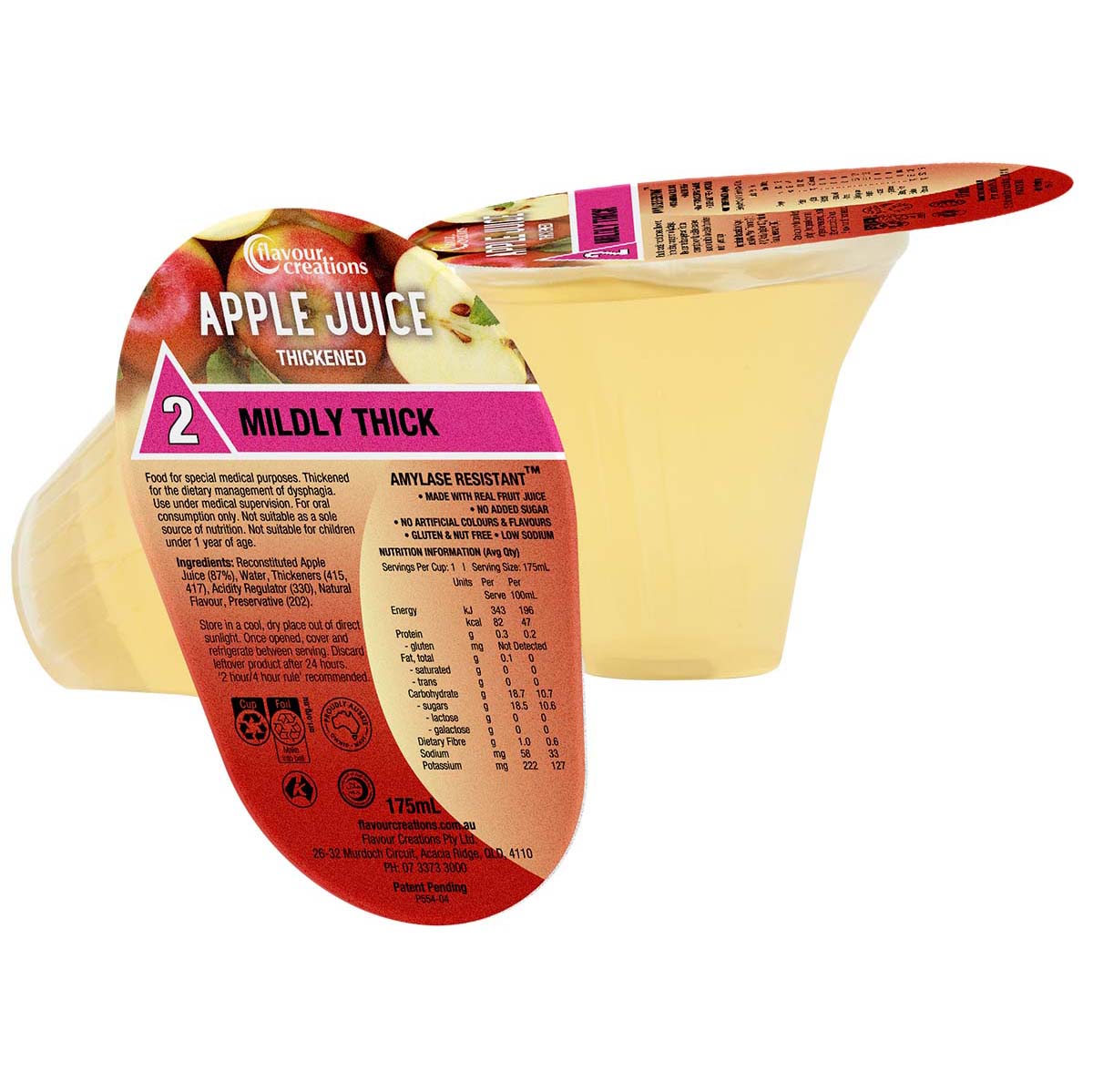 Flavour Creations Apple Juice 2 Mildly Thick 175ml Dysphagia RTD - Pkt 12