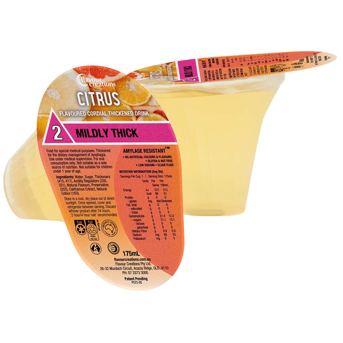 Flavour Creations Citrus Cordial 2 Mildly Thick 175ml Dysphagia RTD - Ctn 24