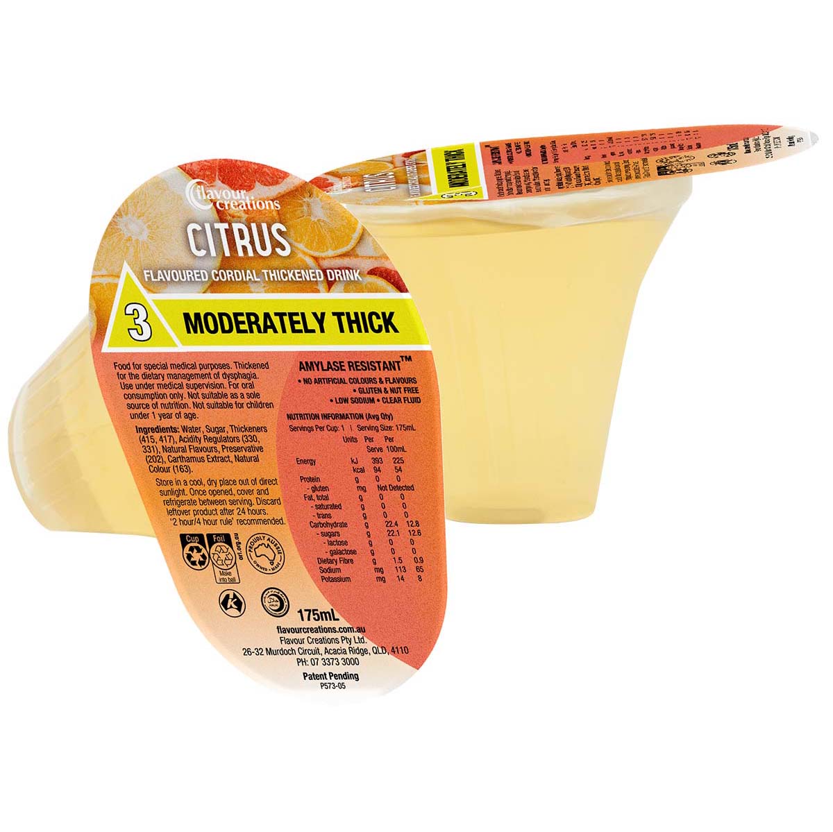 Flavour Creations Citrus Cordial 3 Moderately Thick 175ml Dysphagia RTD - Ctn 24