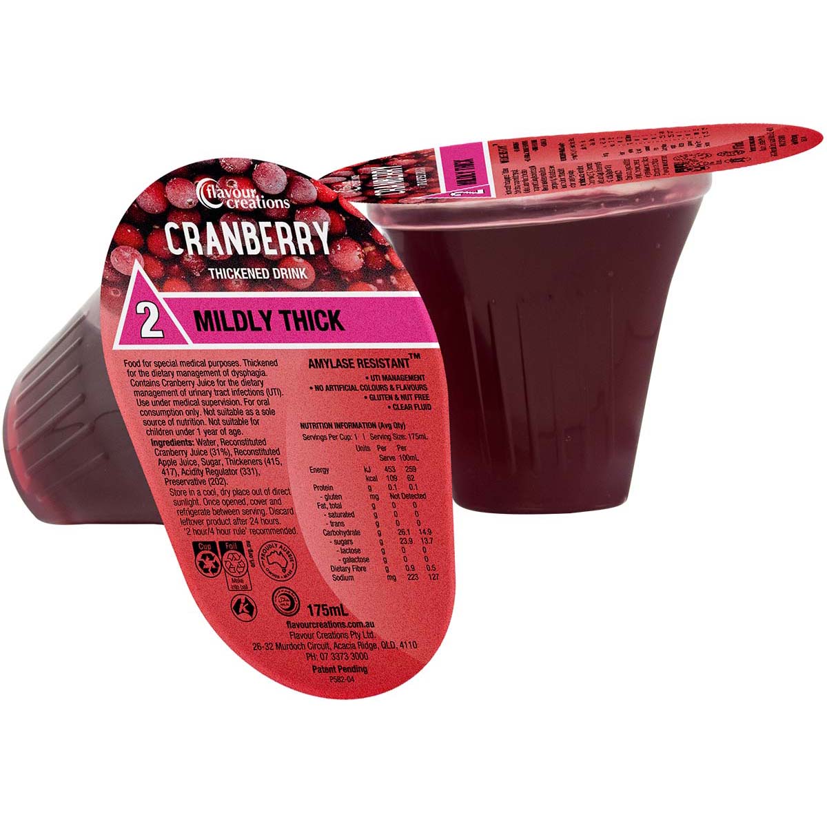 Flavour Creations Cranberry Drink 2 Mildly Thick 175ml Dysphagia RTD - Pkt 12