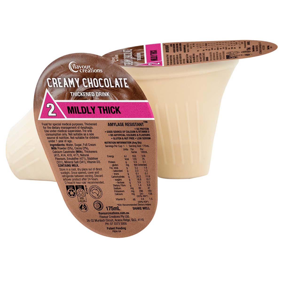 Flavour Creations Creamy Chocolate 2 Mildly Thick 175ml Dysphagia RTD - Pkt 12