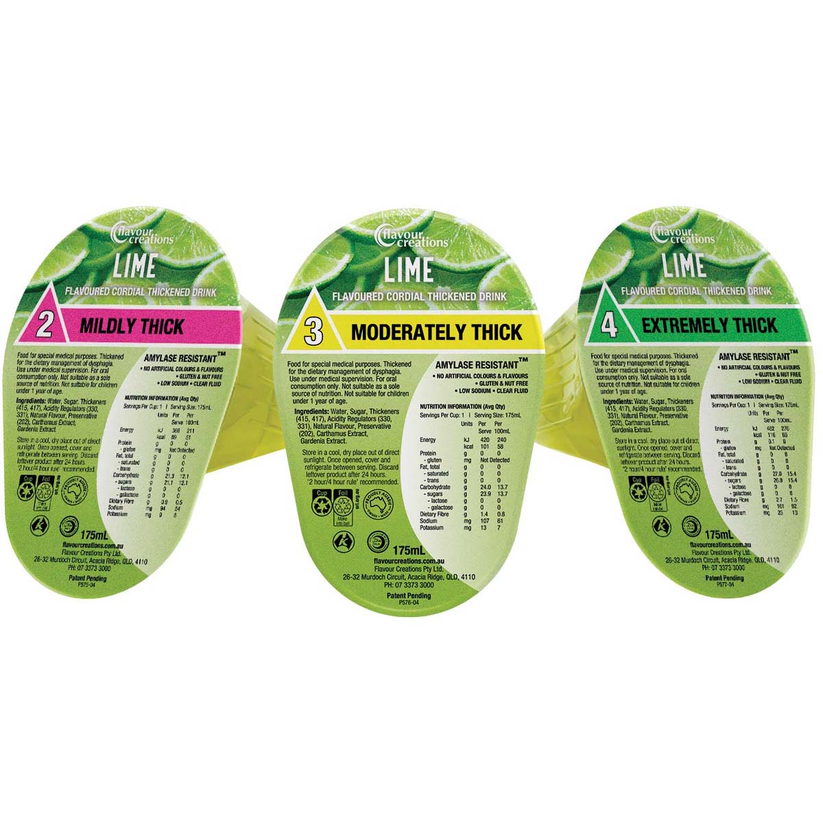 Flavour Creations Lime Cordial 3 Moderately Thick 175ml Dysphagia RTD - Ctn 24