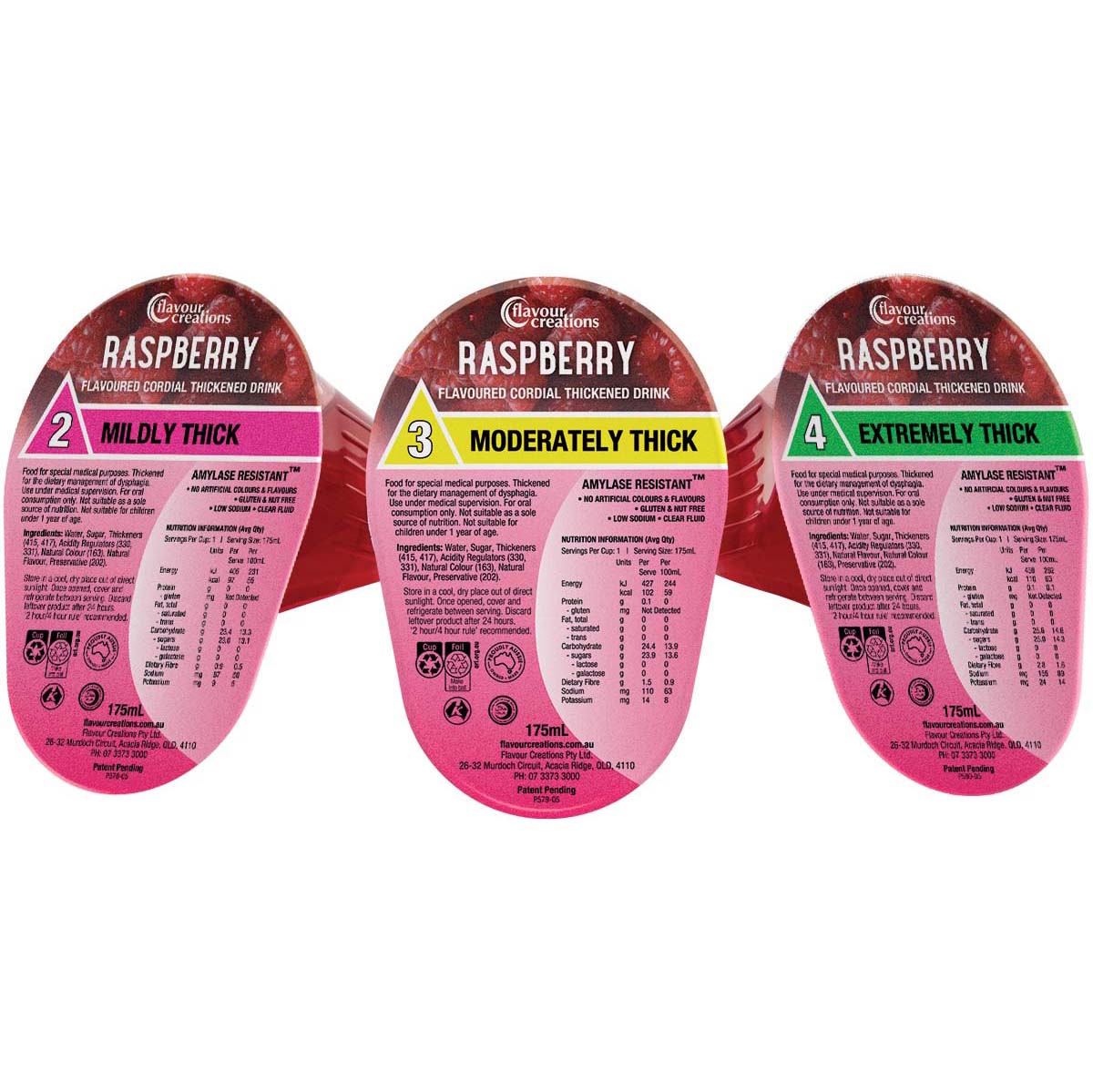 Flavour Creations Raspberry Cordial 3 Moderately Thick 175ml Dysphagia RTD - Ctn 24
