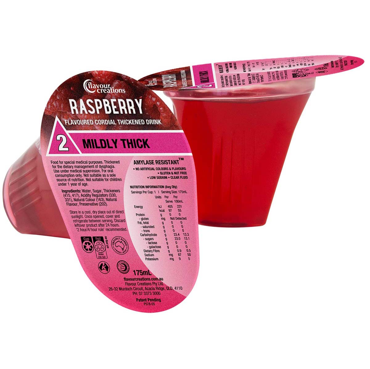 Flavour Creations Raspberry Cordial 2 Mildly Thick 175ml Dysphagia RTD - Ctn 24