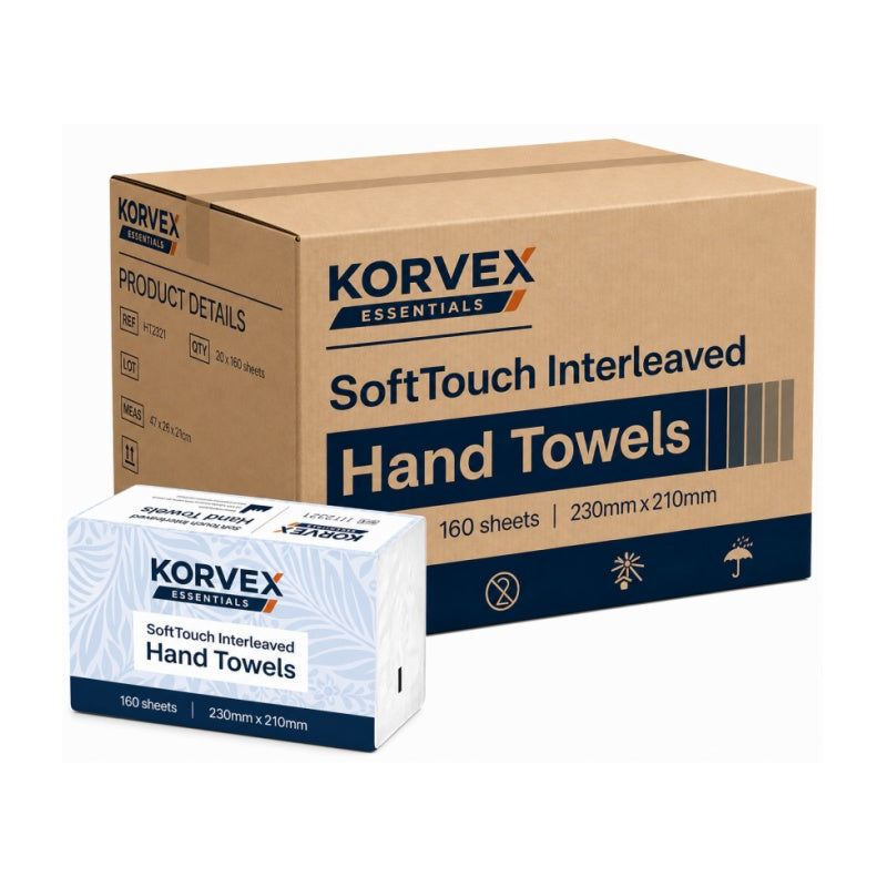 Korvex SoftTouch 1 ply Interleaved Towel 23x21cm - Ctn 20x160pcs