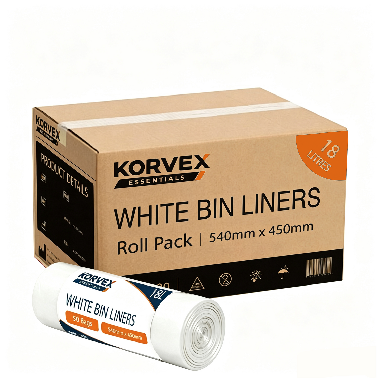 Korvex Garbage Bag 18L White Roll Pack - Ctn 1000