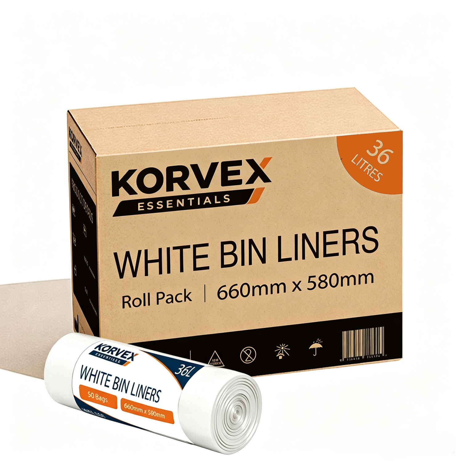 Korvex Garbage Bag 36L White Roll Pack - Ctn 1000