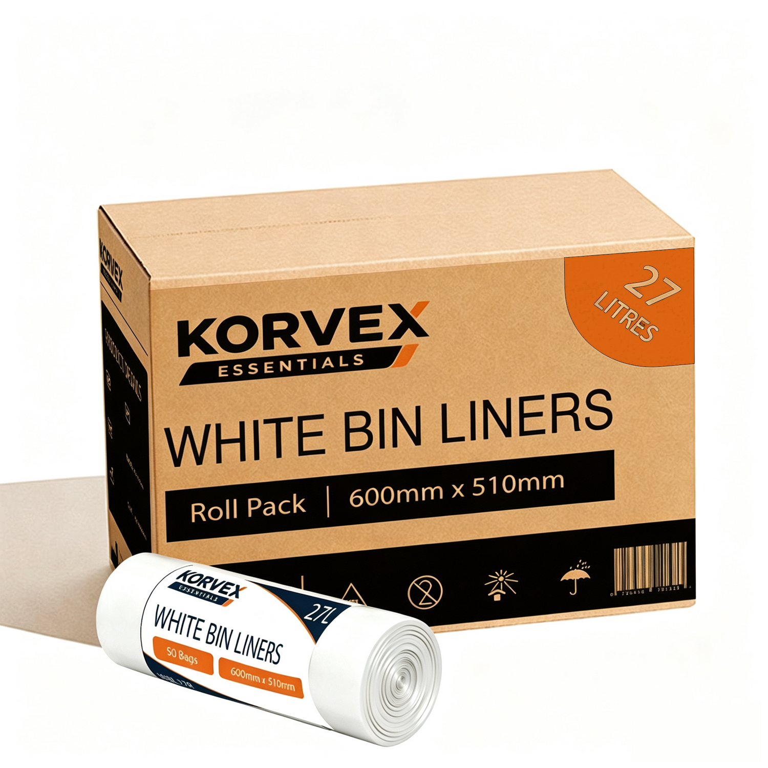 Korvex Garbage Bag 27L White Roll Pack - Ctn 1000