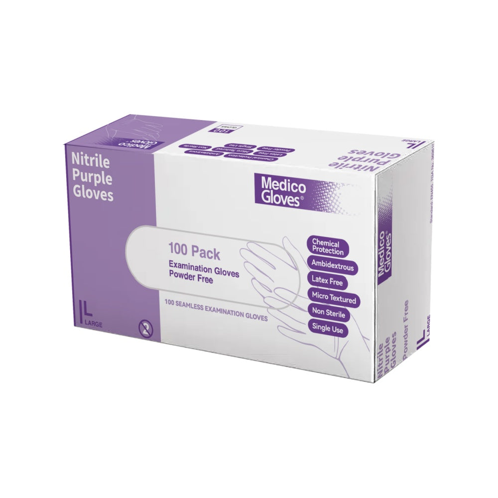 Medico Purple Nitrile Exam Gloves Large - Box 100