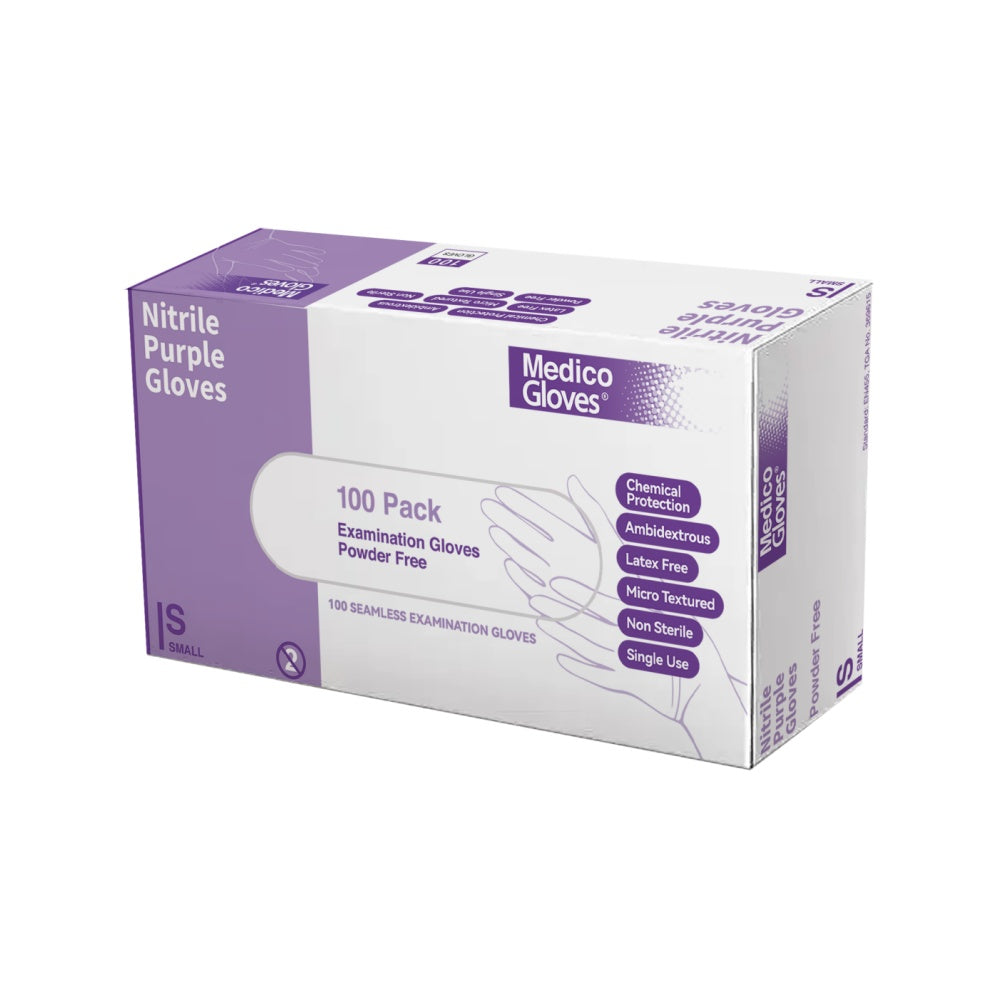 Medico Purple Nitrile Exam Gloves Small - Box 100