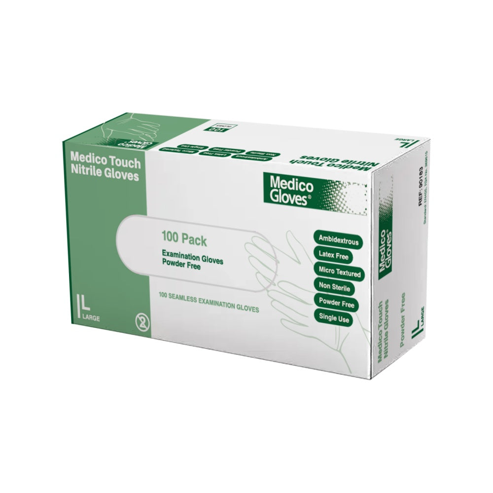 Medico Touch Blue Nitrile Exam Gloves Large - Box 100