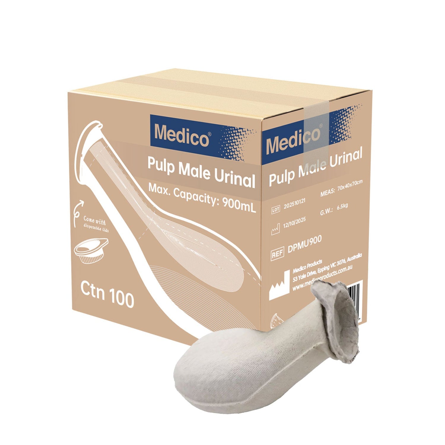 Medico Disposable Pulp Male Urinal 900mL - Ctn 100