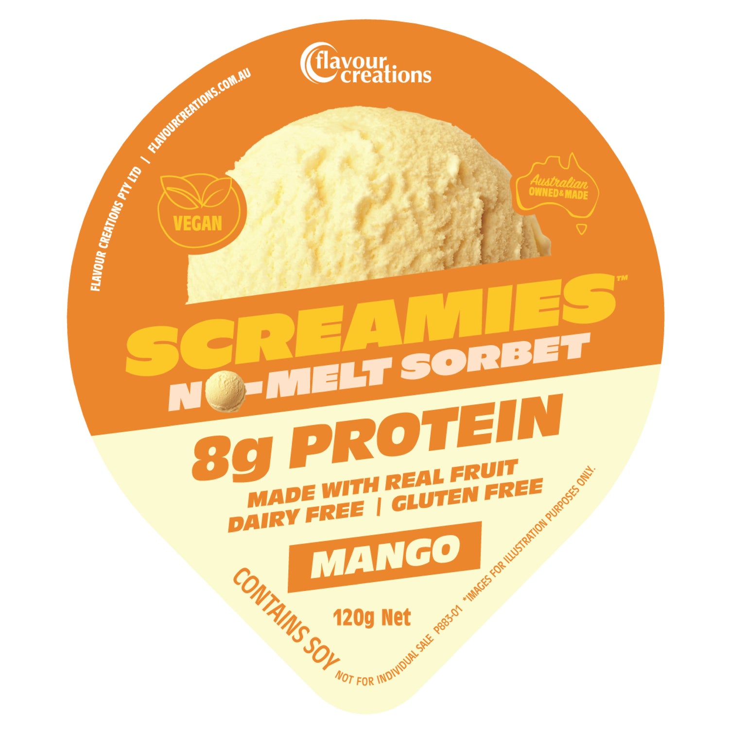 Flavour Creations SCREAMIES No-Melt Sorbet Mango 120g - Ctn 12