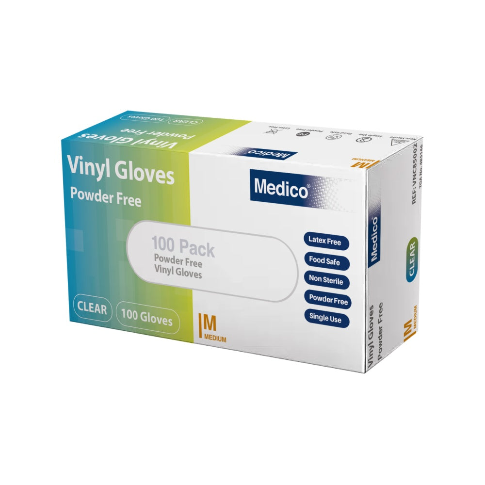 Medico Clear Vinyl P/F Gloves Medium - Box 100