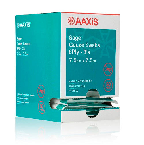 Sage Gauze Swab 3's 7.5x7.5cm Sterile - Box 50