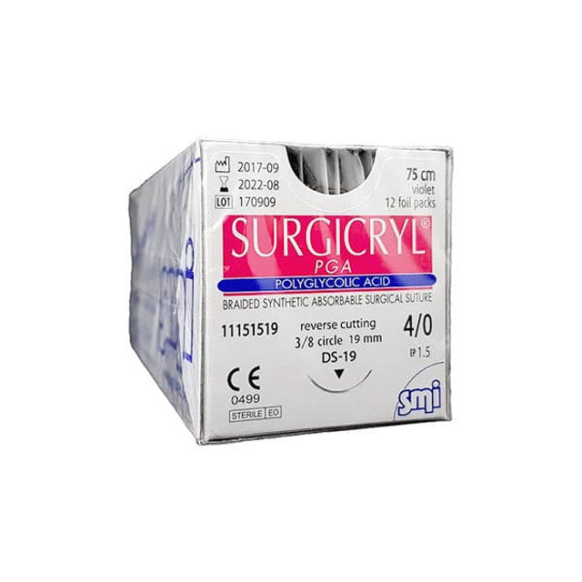 Surgicryl PGA Absorbable Suture 5-0 19mm 75cm Violet - Box 12