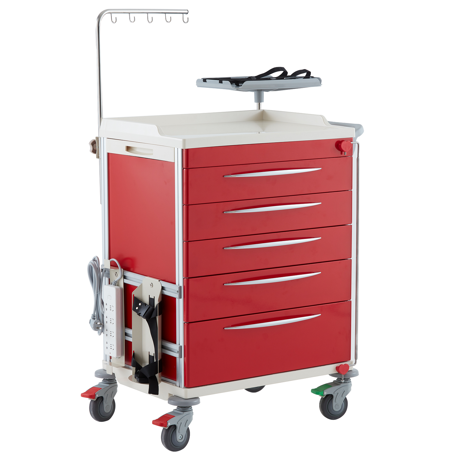 Emergency Trolley 5 Draw Red 65x48x98cm